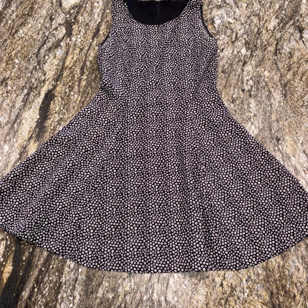 Floral Sleeveless Skater Mini Dress Womens 10 Black H&M Divided